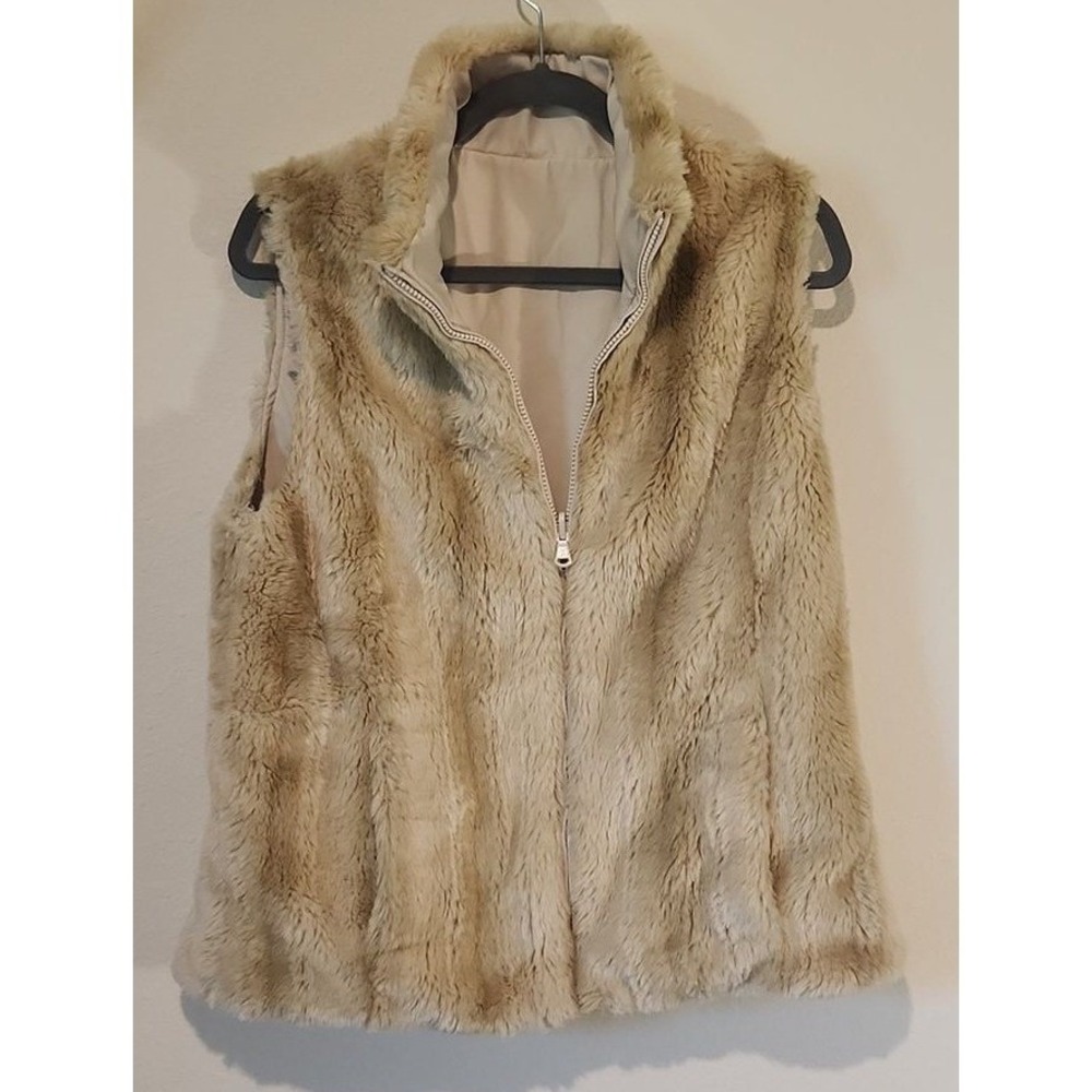 Kristen Blake Bone Rabbit Reversible Women's Faux Fur Vest Small Mob Wife Glam‎